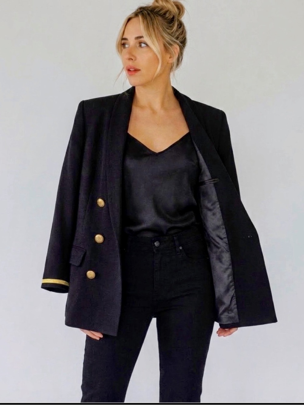 VTG Lillie Rubin Black Wool Nautical Blazer Gold Button Size 8 Fits 6 Preppy